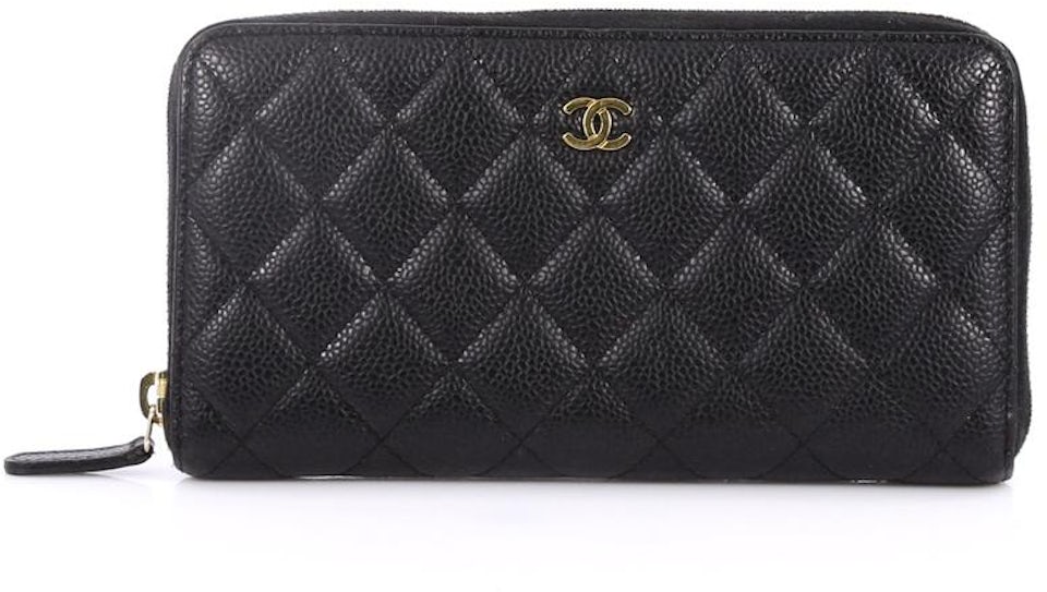 Chanel Zip Around Coin Purse Wallet Quilted Lambskin Gold-tone Black in  Lambskin with Gold-tone - US