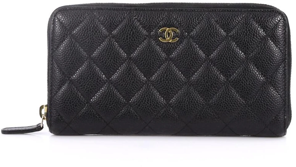 paspoort Trottoir Socialisme Chanel Zip Around Wallet Quilted Diamond Long Black in Caviar with  Gold-tone - US