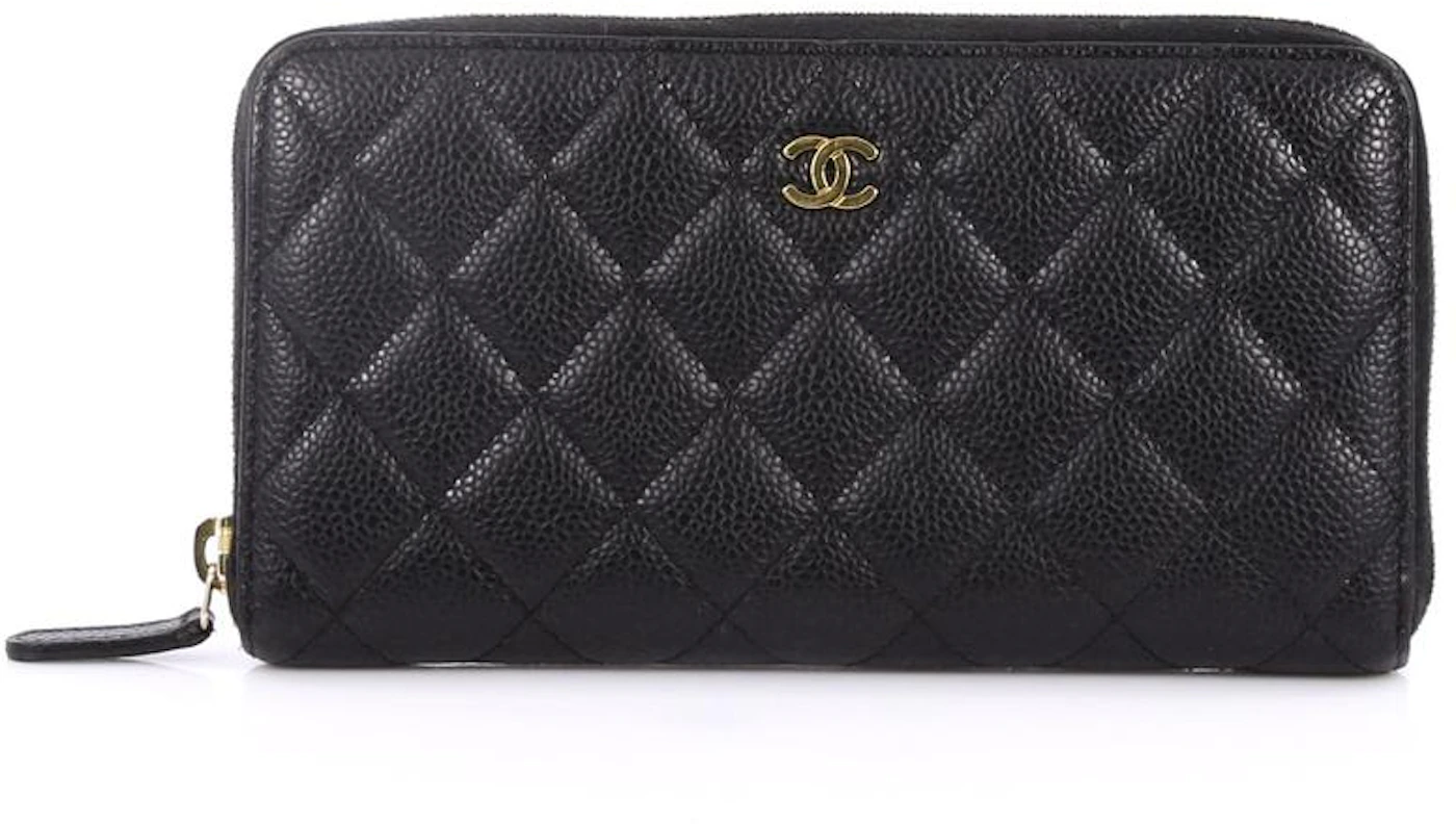 Chanel Zip Around Wallet Quilted Diamond Long Black in Caviar with  Gold-tone - US