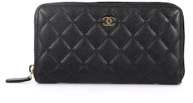 Chanel Zip Around Wallet Quilted Diamond Long Black