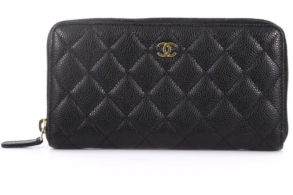 Chanel Zip Around Wallet Quilted Diamond Long Black in Caviar with  Gold-tone - US