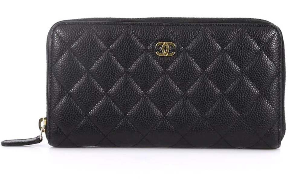 Chanel Zip Around Wallet Quilted Diamond Long Black