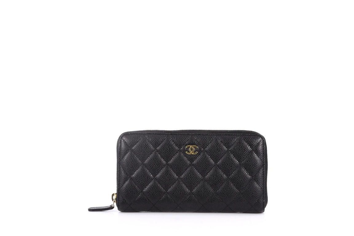 Pre-owned Chanel Zip Around Wallet Quilted Diamond Long Black