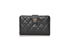 Chanel Zipped Pocket Wallet Quilted Diamond Black