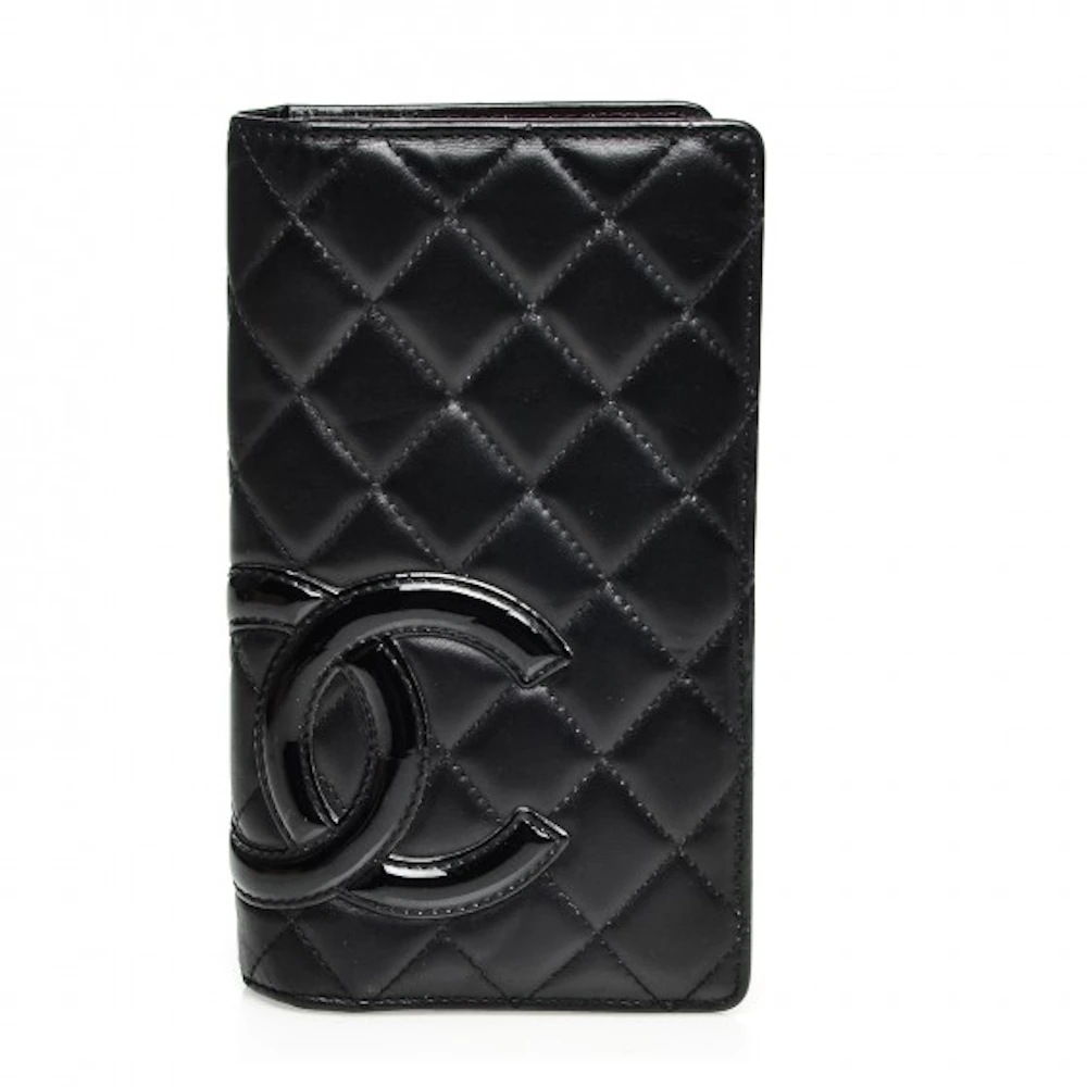 Chanel Black White Pink Cambon L Quilted Lambskin Leather Ligne Yen Wallet