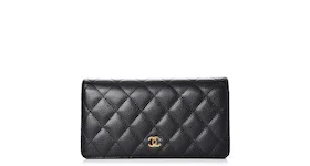 Chanel Yen Wallet Quilted Caviar Gold-tone Black