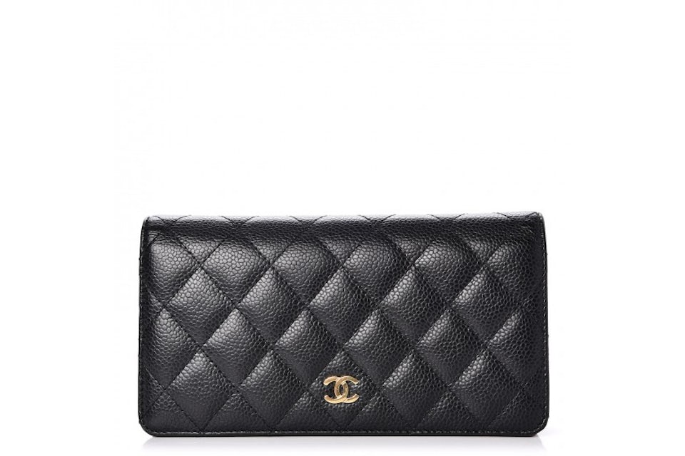 Chanel Yen Wallet Quilted Caviar Gold-tone Black in Caviar with