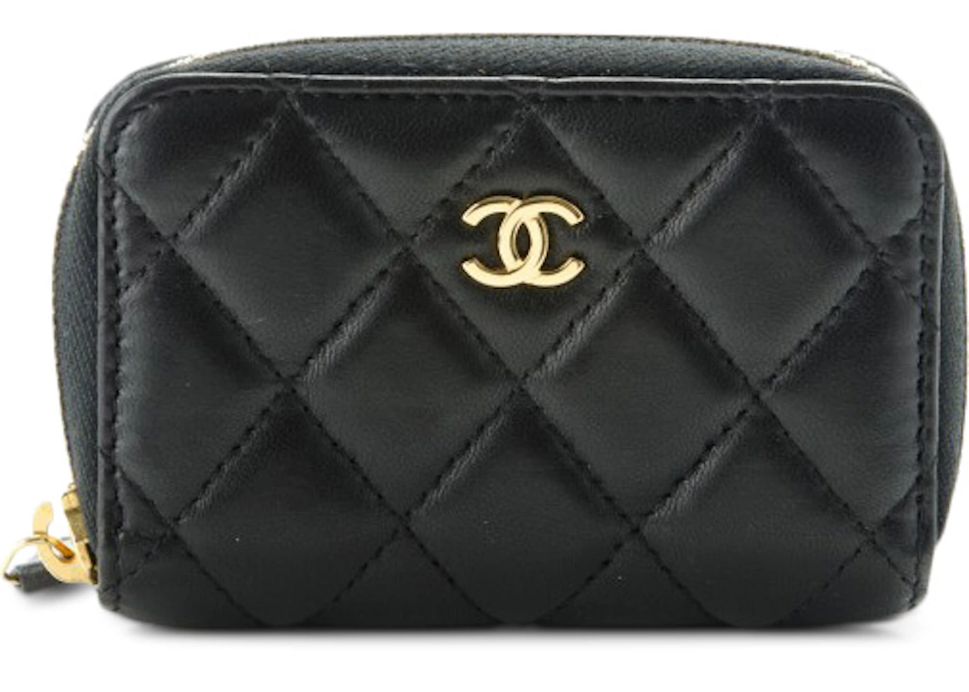 Chanel Zip Around Coin Purse Wallet Quilted Lambskin Gold-tone