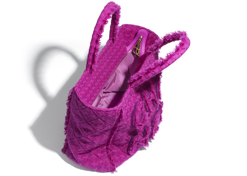 Chanel Zipped Shopping Bag Tweed Goldtone Large Fuchsia in Tweed with