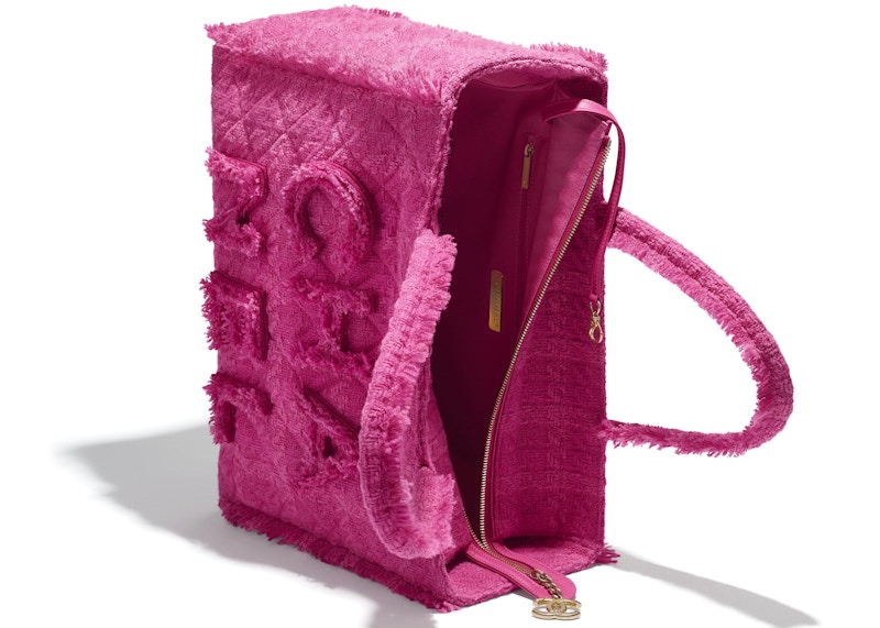 Chanel Zipped Shopping Bag Tweed Goldtone Large Pink in Tweed with
