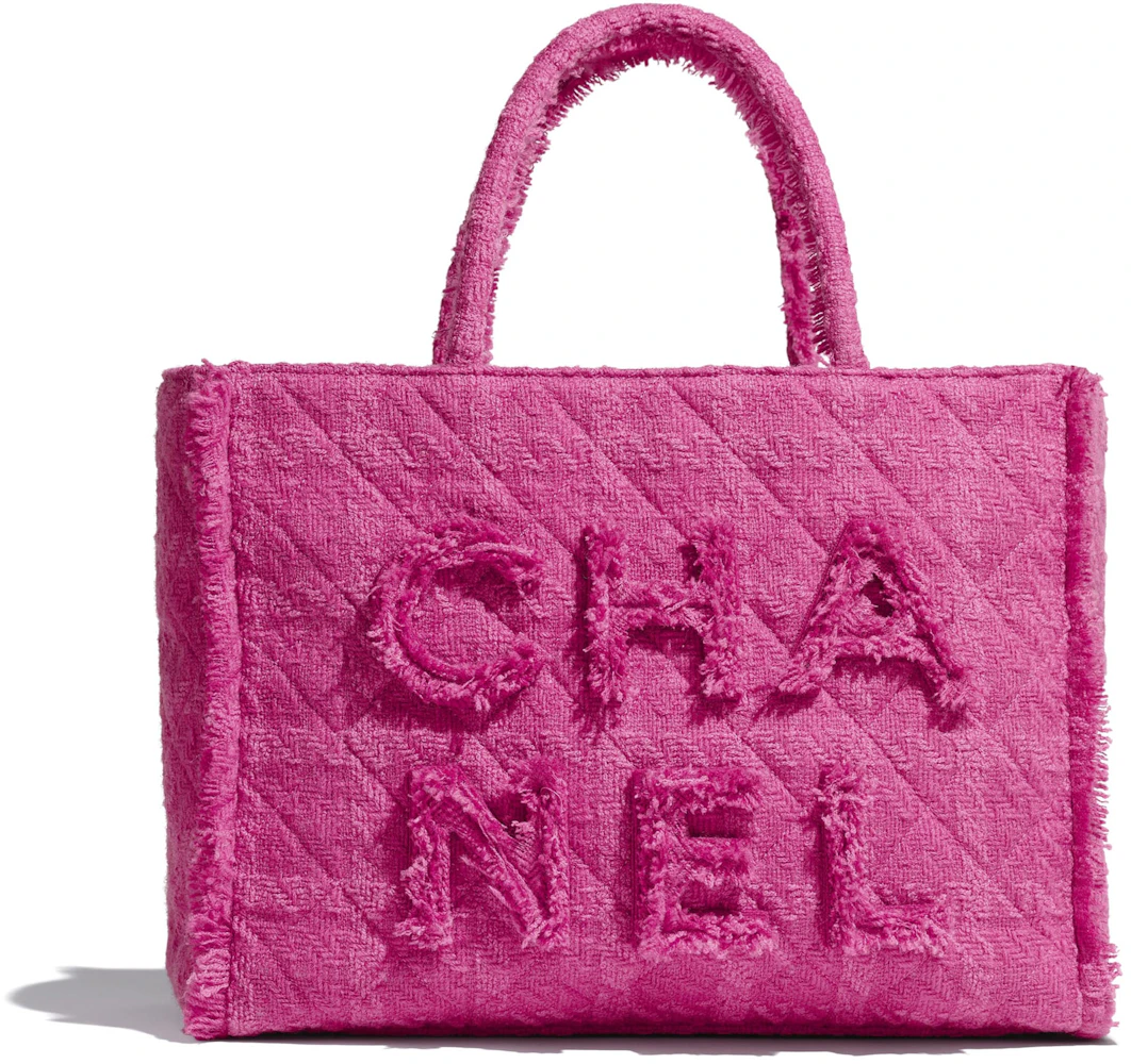 Chanel Zipped Shopping Bag Tweed Gold-tone Large Pink in Tweed