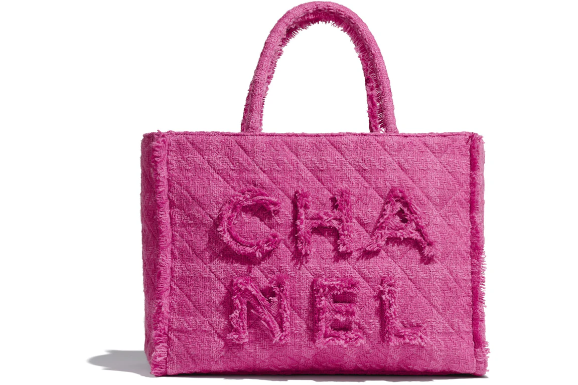 Chanel Zipped Shopping Bag Tweed Gold-tone Large Pink