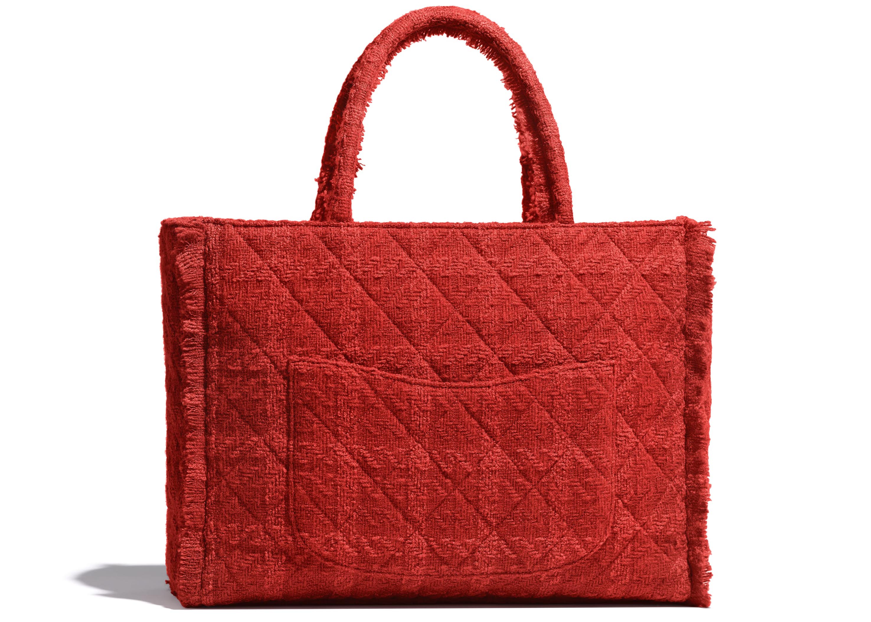 Chanel Zipped Shopping Bag Tweed Gold-tone Large Red in Tweed with 