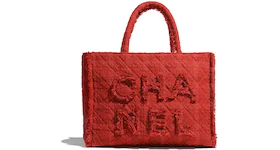 Chanel Zipped Shopping Bag Tweed Gold-tone Large Red