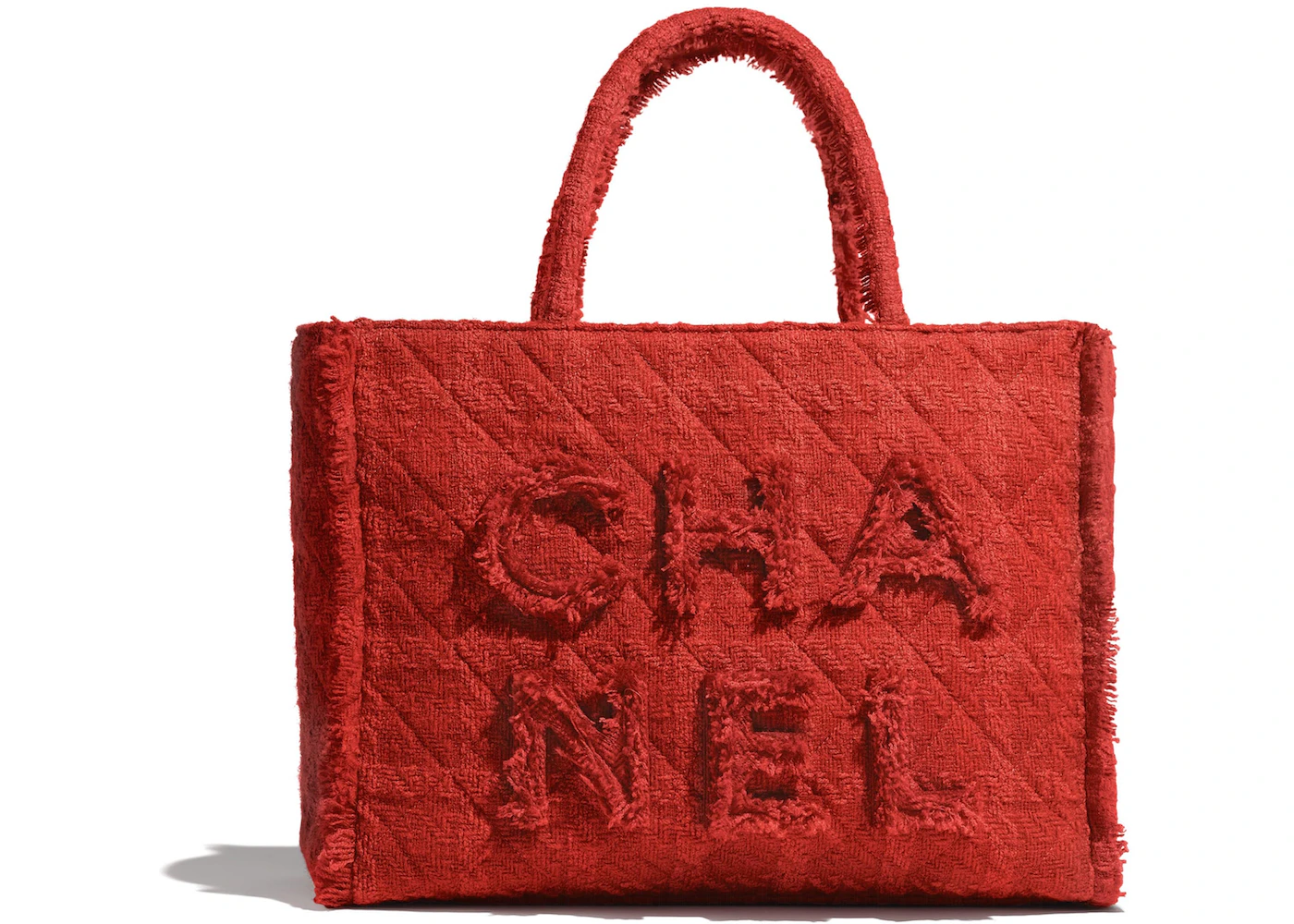 Chanel Zipped Shopping Bag Tweed Gold-tone Large Red in Tweed with