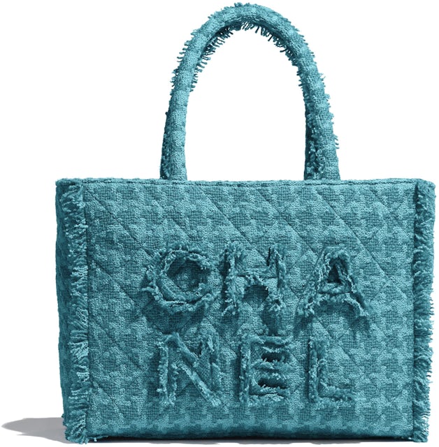 Chanel Zipped Shopping Bag Tweed Gold-tone Turquoise in Tweed with  Gold-tone - US