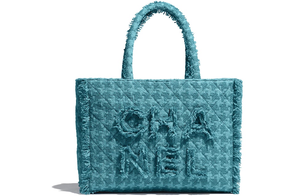 Chanel Zipped Shopping Bag Tweed Gold-tone Turquoise in Tweed with