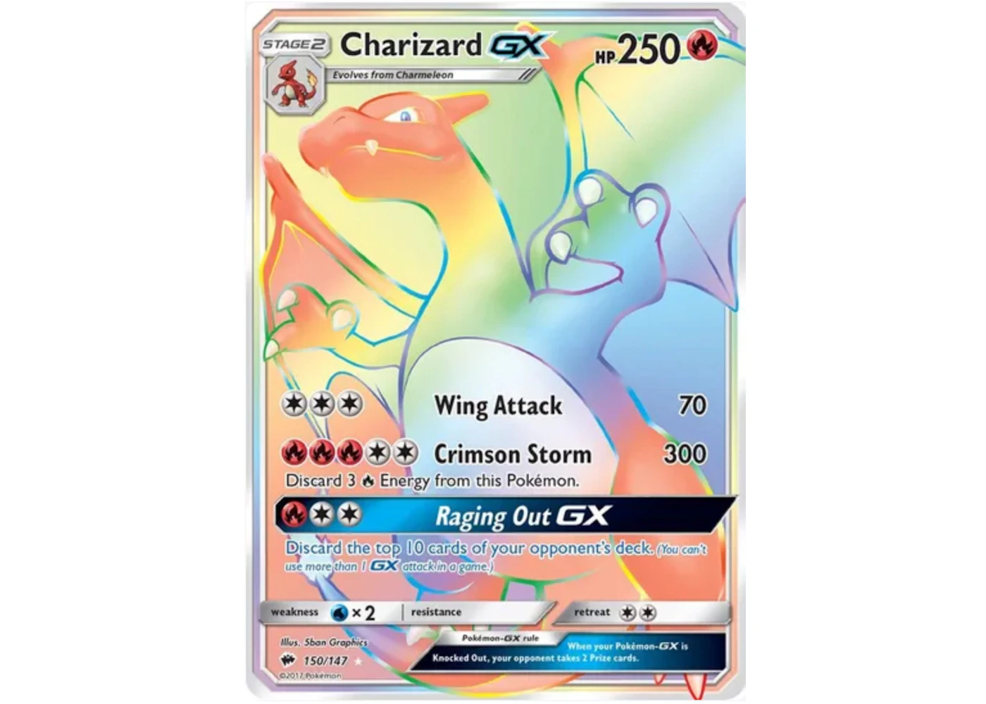 Charizard GX Full Art 2017 Pokmon TCG Sun & Moon Burning Shadows Secret #150 (Ungraded) - 2017 - US Charizard GX Full Art 2017 Pokmon TCG Sun & Moon Burning Shadows Secret #150 (Ungraded) - 2017 - US