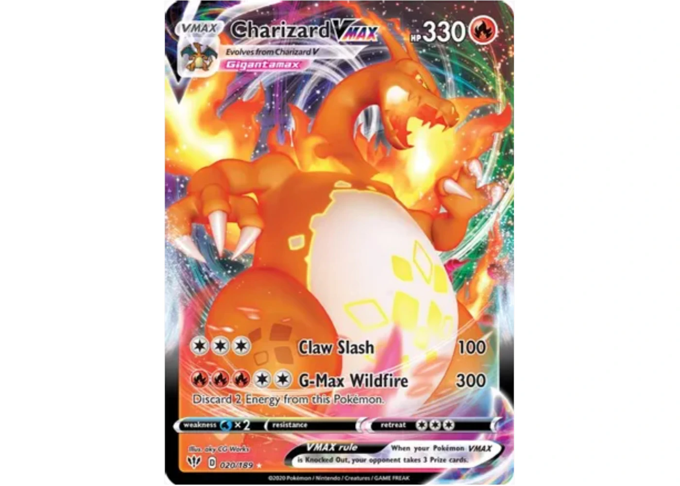 Charizard VMAX Full Art 2020 Pokmon TCG Sword & Shield Darkness Ablaze Holo #020 (Ungraded) - 2020 - US Charizard VMAX Full Art 2020 Pokmon TCG Sword & Shield Darkness Ablaze Holo #020 (Ungraded) - 2020 - US