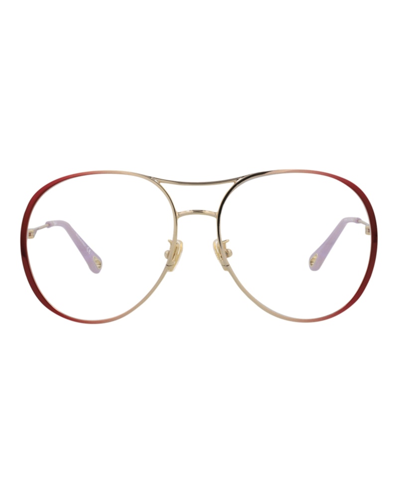 Pre-owned Chloé Women's Chloe Aviatorframe Metal Optical Frames In Burgundy Burgundy Transparent (ch0019o/30009854/0