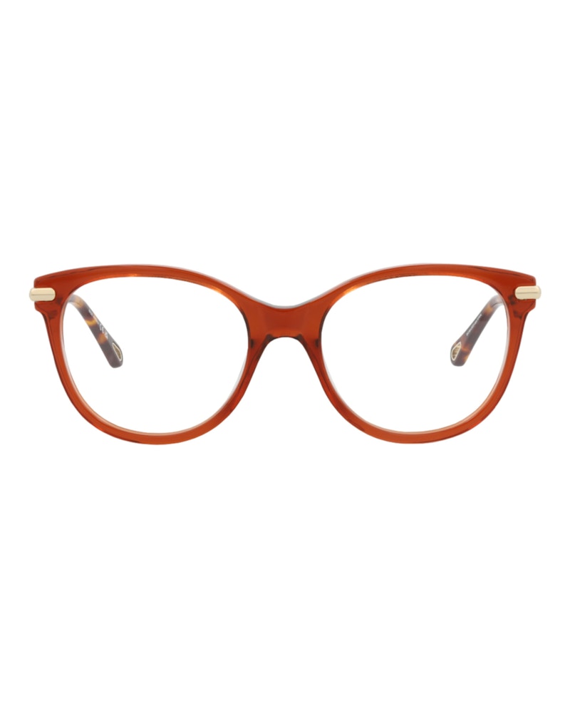 Pre-owned Chloé Women's Chloe Cat Eyeframe Bio Acetate Optical Frames In Brown Gold Transparent (ch0058o/30011443/00
