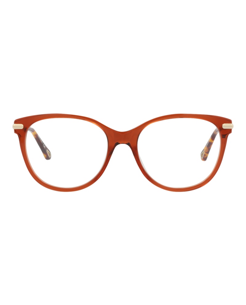 Pre-owned Chloé Women's Chloe Cat Eyeframe Bio Acetate Optical Frames In Brown Gold Transparent (ch0058o/30011443/00