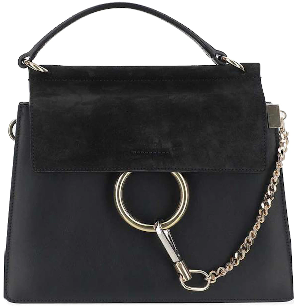 Sold at Auction: Chloe Faye - Ring Crossbody Black Leather Shoulder Bag -  Suede Flap - Large