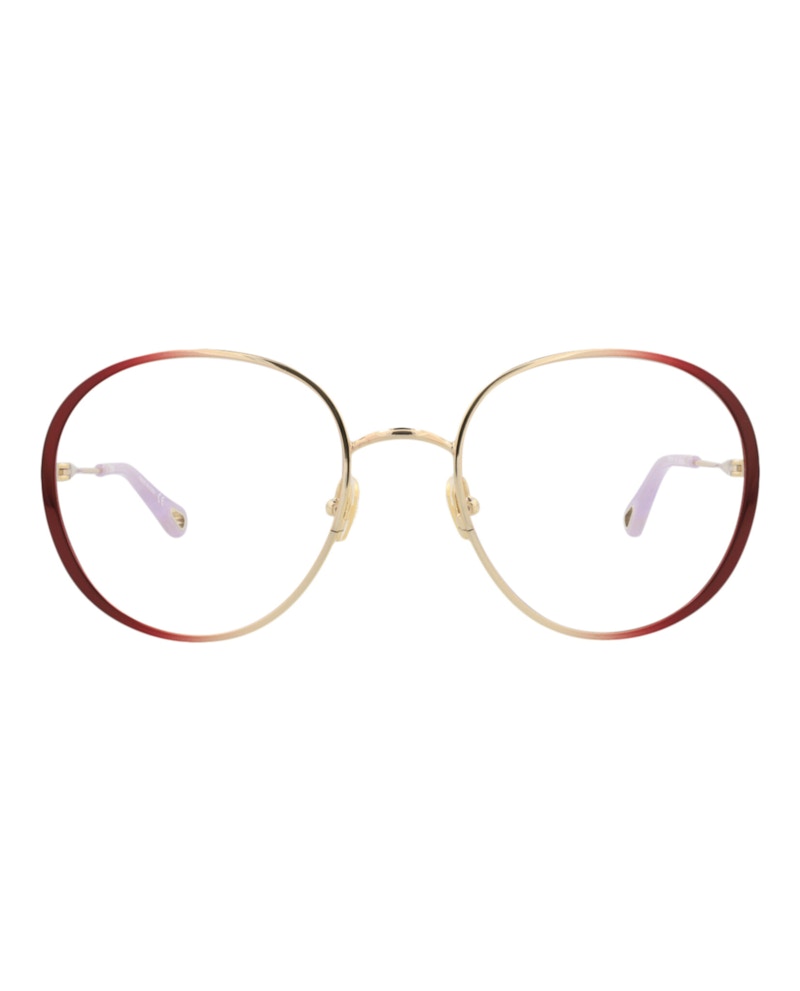Pre-owned Chloé Women's Chloe Roundframe Metal Optical Frames In Burgundy Burgundy Transparent (ch0018o/30009855/001