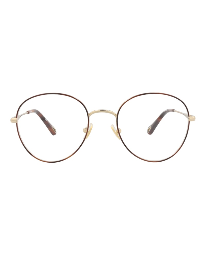 Pre-owned Chloé Women's Chloe Roundframe Metal Optical Frames In Havana Gold Transparent (ch0021oa/30009911/004)