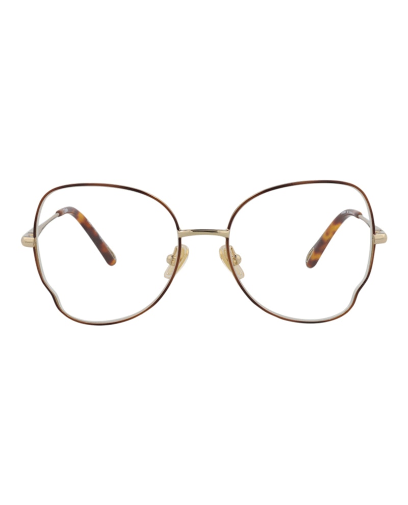 Pre-owned Chloé Women's Chloe Roundframe Metal Optical Frames In Havana Gold Transparent (ch0098o/30012434/004)