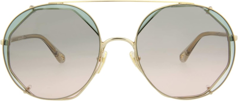 Chloe Round-Frame Metal Sunglasses Gold Havana Green Chloe Round-Frame Metal Sunglasses Gold Havana Green