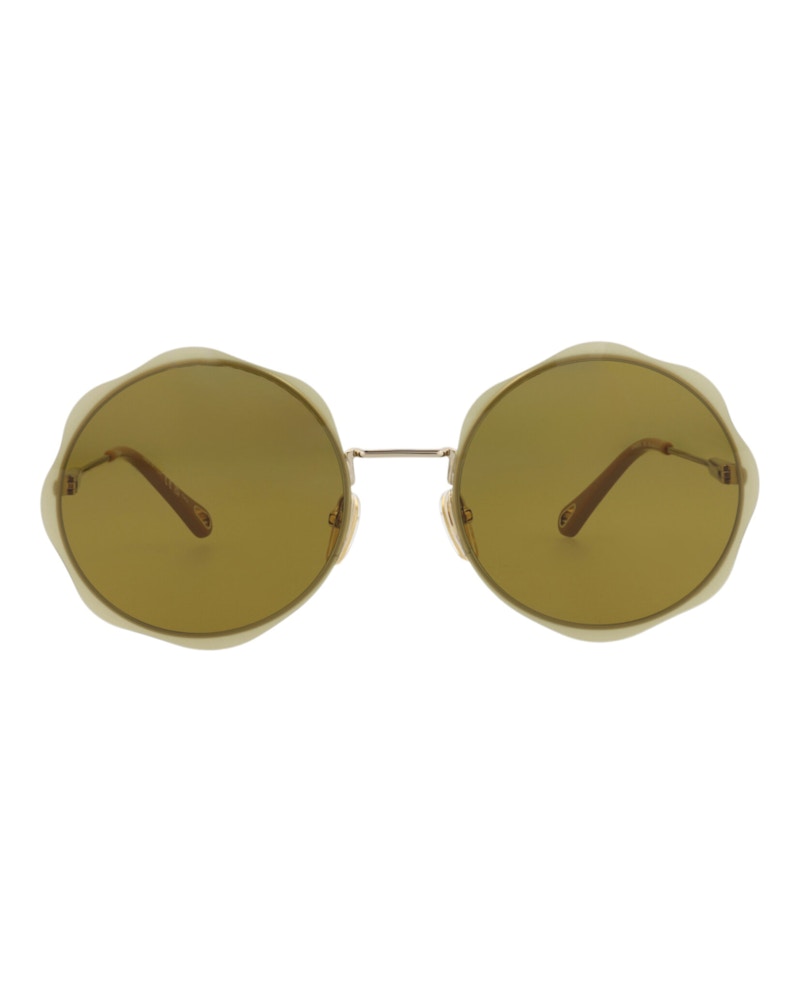 Pre-owned Chloé Women's Chloe Roundframe Metal Sunglasses In Gold Gold Green (ch0202s/30014664/001)