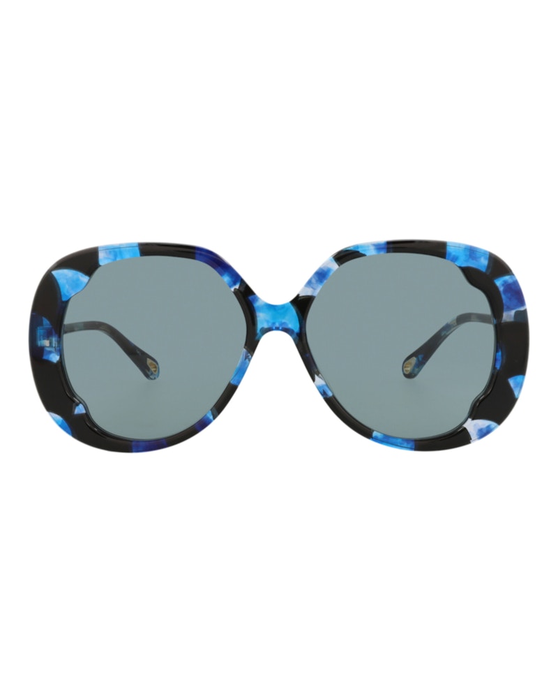 Pre-owned Chloé Women's Chloe Roundframe Recycled Acetate Sunglasses In Havana Havana Blue (ch0195sk/30014693/003)