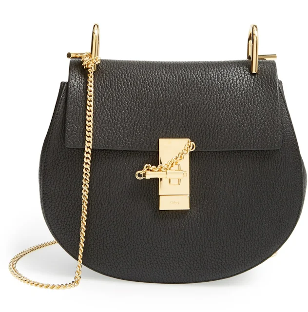 Chloe Shoulder Drew Small Black in Grained Leather with Gold-tone - US