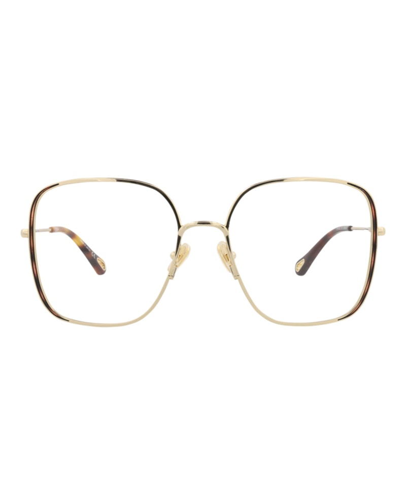 Pre-owned Chloé Women's Chloe Squareframe Metal Optical Frames In Gold Gold Transparent (ch0038o/30009845/001)