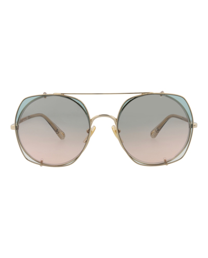 Pre-owned Chloé Women's Chloe Squareframe Metal Sunglasses In Gold Beige Green (ch0042s/30009767/001)