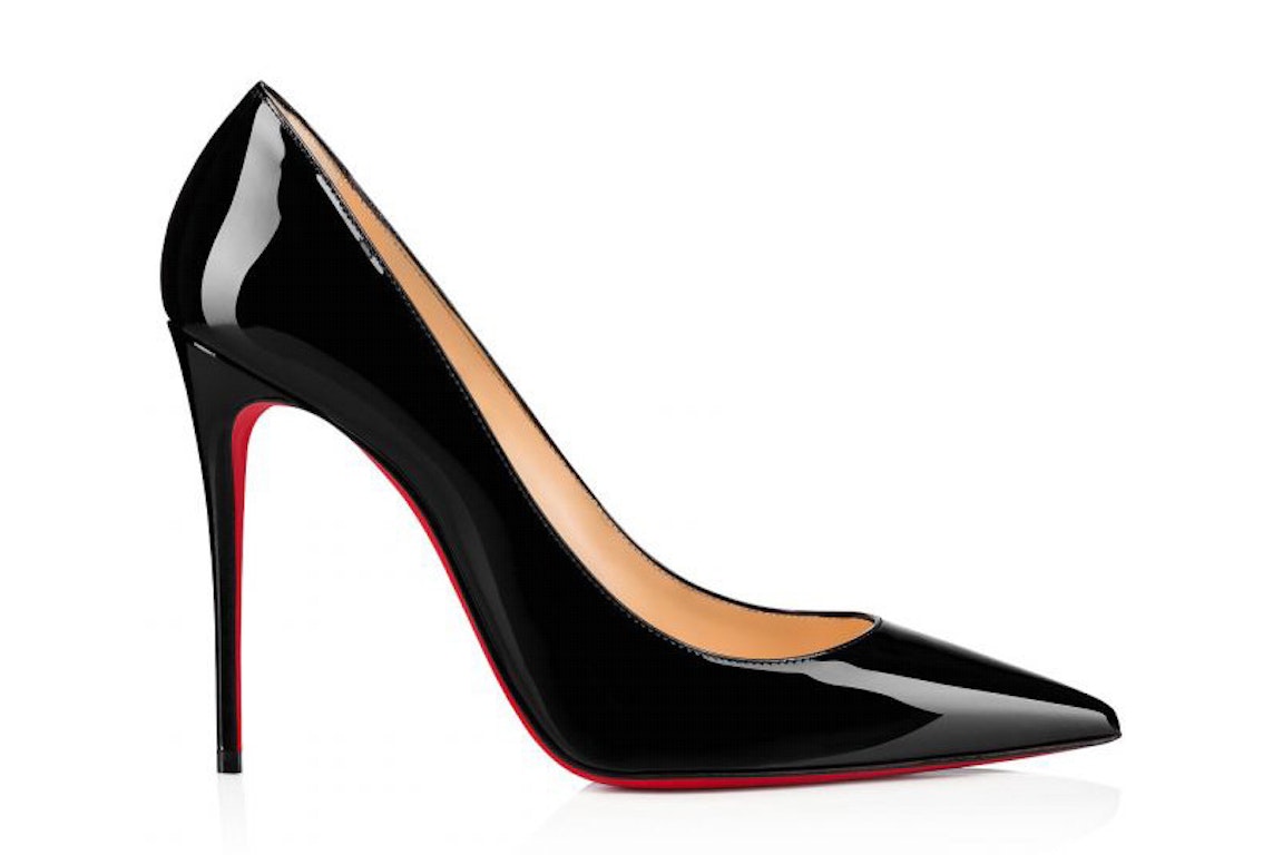 Pre-owned Christian Louboutin Kate 100mm Pump Black Patent Leather In Black/red
