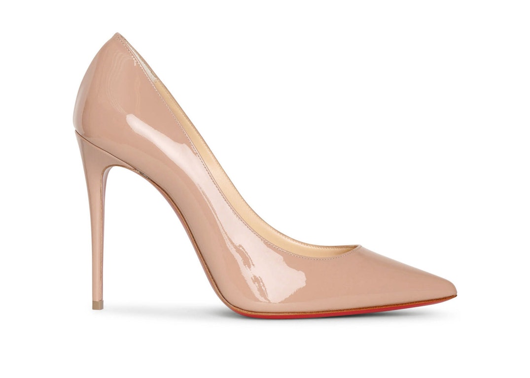 Pre-owned Christian Louboutin Kate 100mm Pump Nude Patent Leather In Nude/red