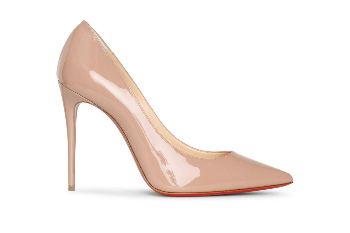 Pre-owned Christian Louboutin Kate 100mm Pump Nude Patent Leather In Nude/red