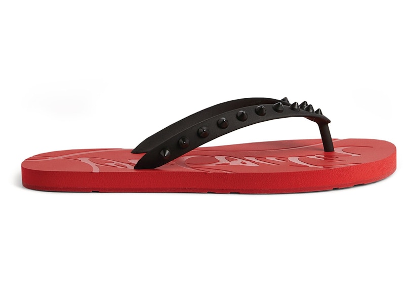 Pre-owned Christian Louboutin Men's Loubi Flip Slide Sneakers In Red/black