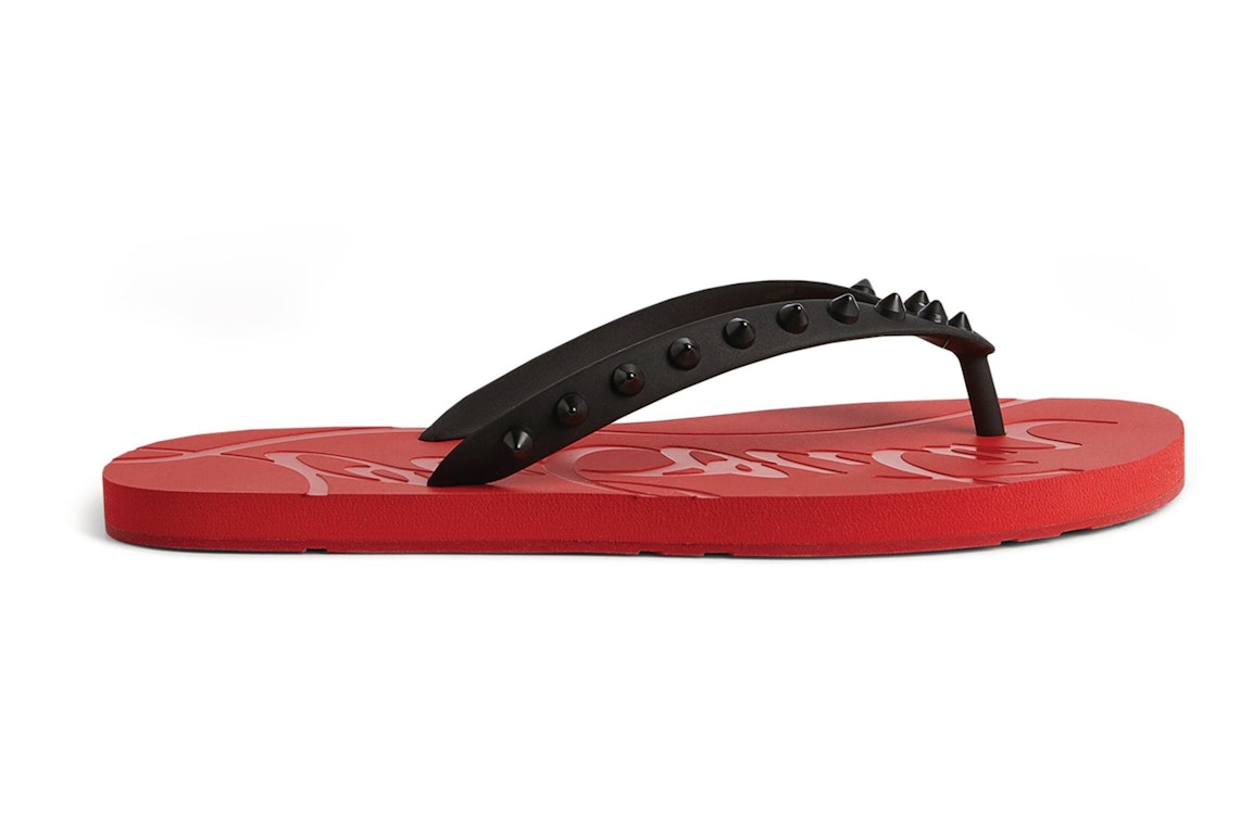 Pre-owned Christian Louboutin Loubi Flip Slide Red Black In Red/black