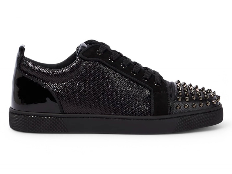 Pre-owned Christian Louboutin Men's Louis Junior Spikes Orlato Sneakers Ingun In Black/black Gun