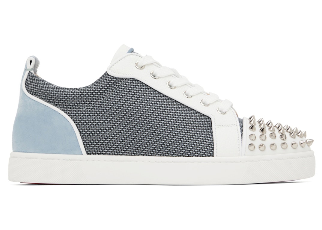 Pre-owned Christian Louboutin Louis Junior Spikes White Grey Blue In White/grey/blue