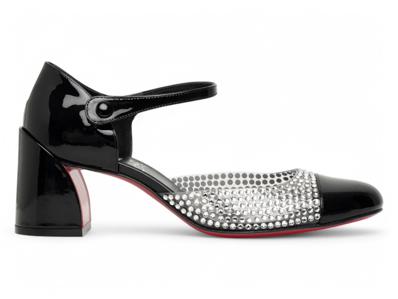 Pre-owned Christian Louboutin Miss Mj Strass 55 Patent Pvc Pumps Lin (women's) Sneakers In Lin In Black/cry/lin Black