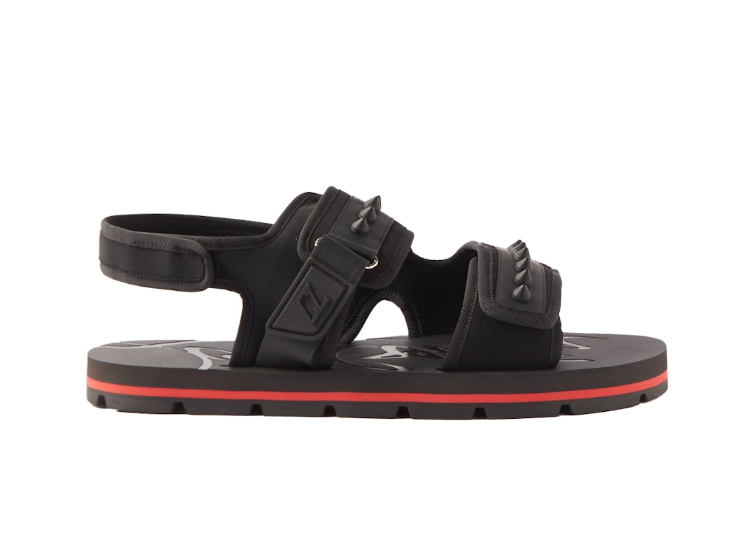 Pre-owned Christian Louboutin Siwa Flat Sandals Black Red