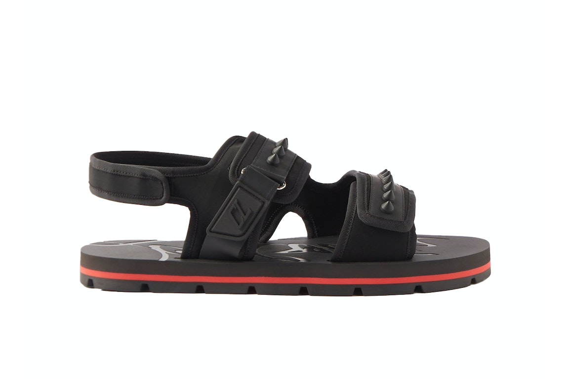 Pre-owned Christian Louboutin Siwa Flat Sandals Black Red
