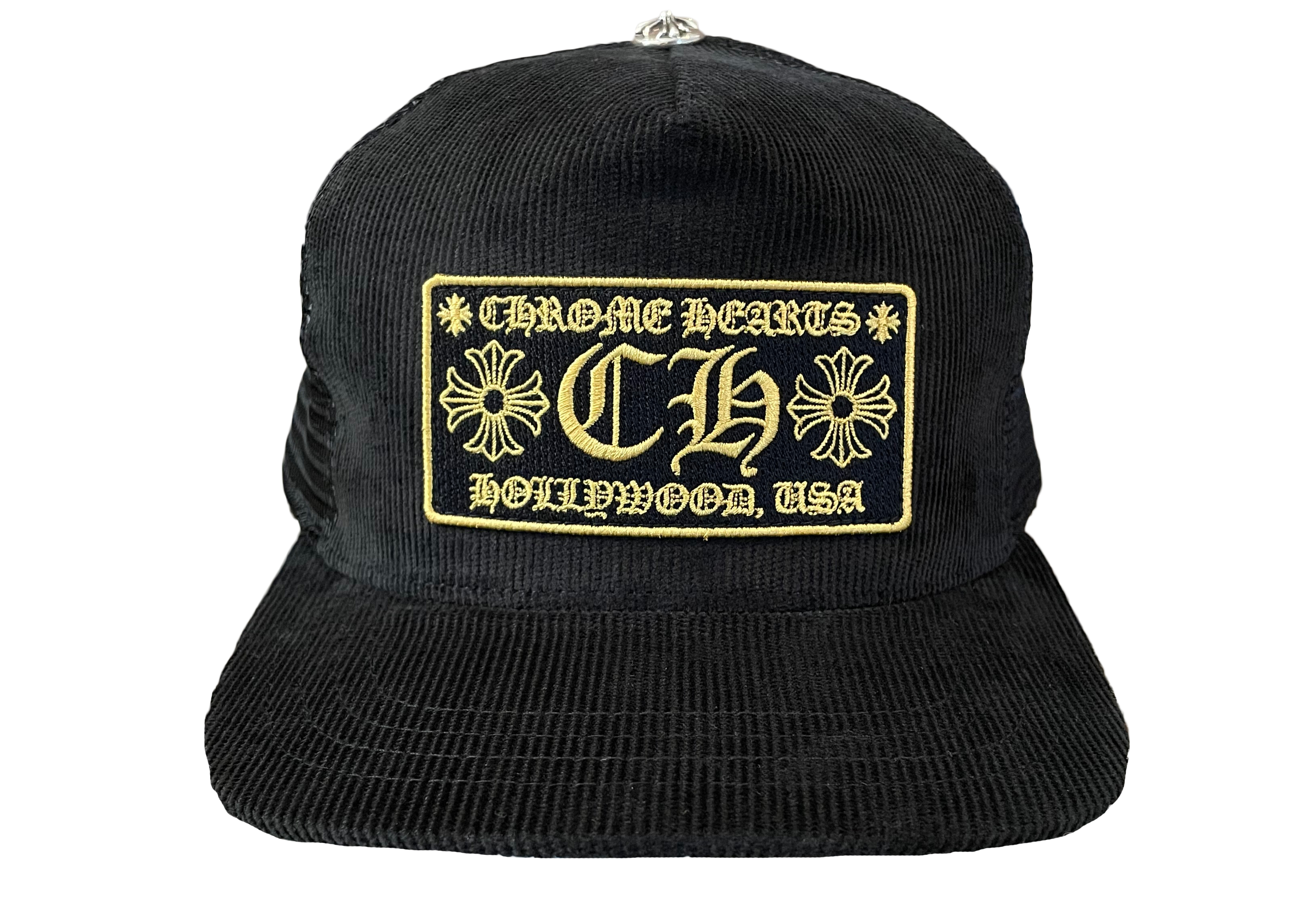 Chrome Hearts CH Hollywood Corduroy Trucker Hat Black/Gold