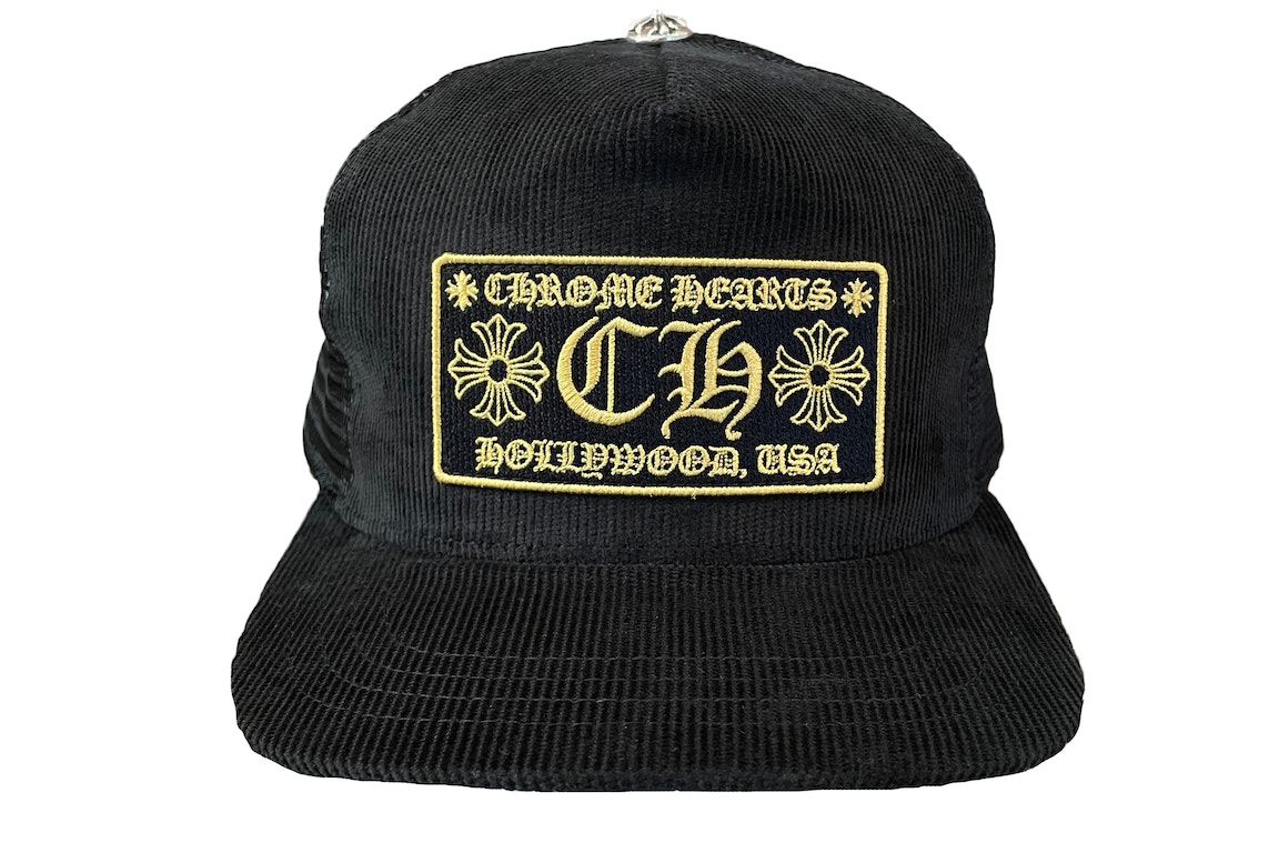 Pre-owned Chrome Hearts Ch Hollywood Corduroy Trucker Hat Black/gold