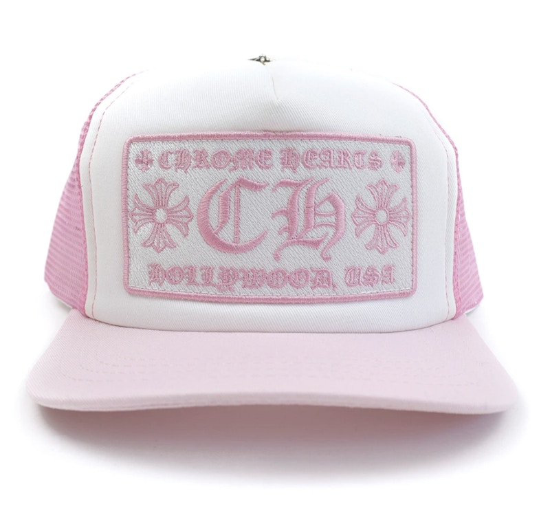 pink white hat