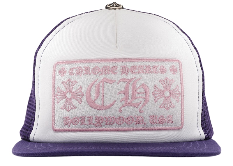 pink and white chrome hearts hat